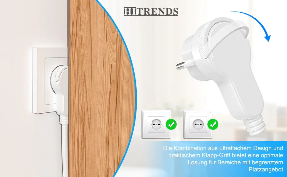 Ultra-Thin Folding Flat Plug 4000W - Space Saving Wall Power Connector
