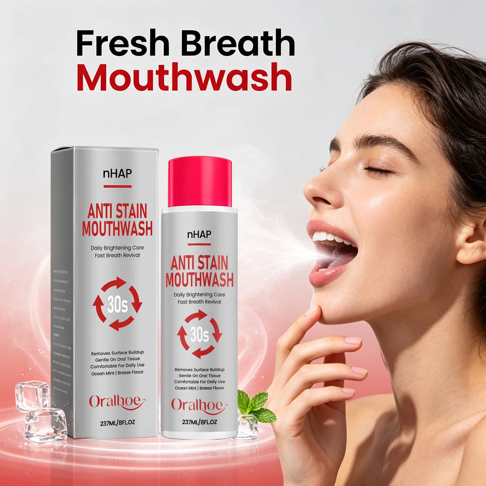 Anti-Stain Teeth Whitening Mouthwash - Alcohol-Free Daily Oral Care & Fresh Breath - 4