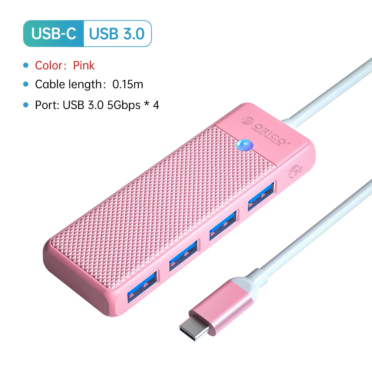 4-Port USB 3.0 Type-C Hub - Ultra-Slim High-Speed Data Expansion Adapter - 21