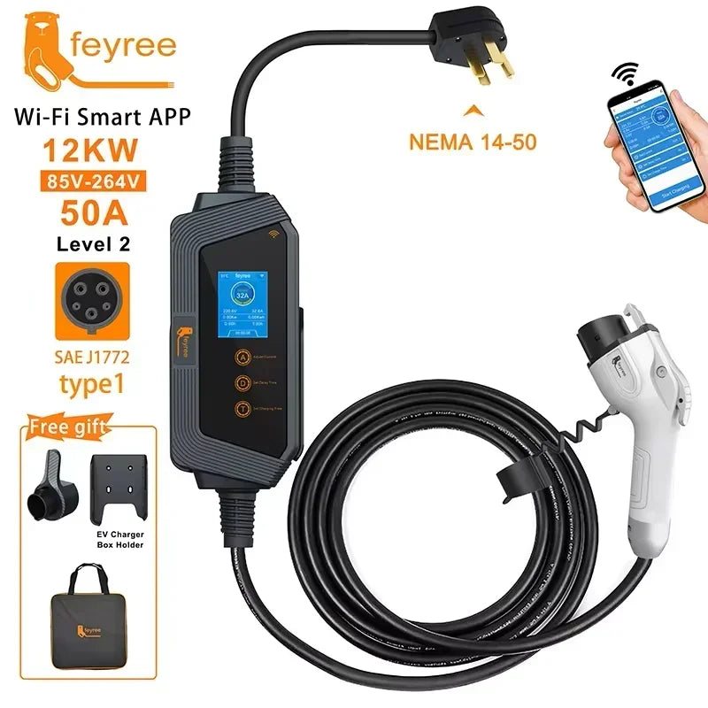 Portable J1772 EV Charger Level 2 - Smart WiFi App Control & Fast Charging - 40