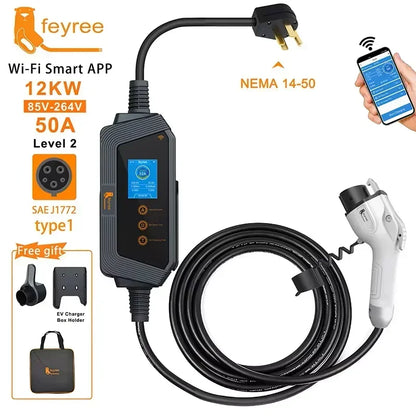 Portable J1772 EV Charger Level 2 - Smart WiFi App Control & Fast Charging