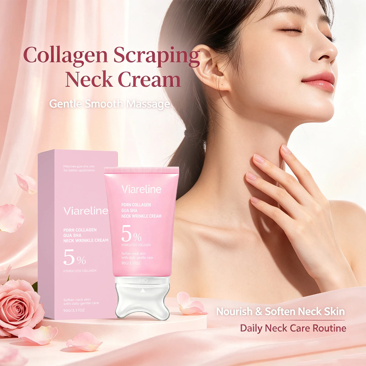 Collagen Neck Firming Cream with Integrated Gua Sha Massage Applicator