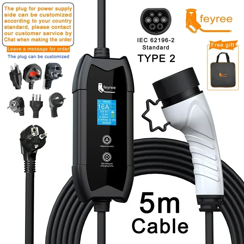 Portable EV Charger 3.5kW Level 2 Electric Vehicle Car Charging Cable - 35