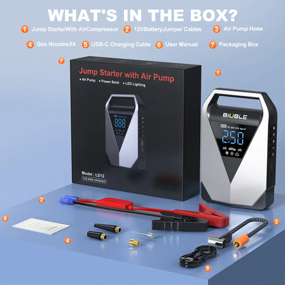 Portable 1500A Car Jump Starter with 150PSI Air Compressor & Power Bank