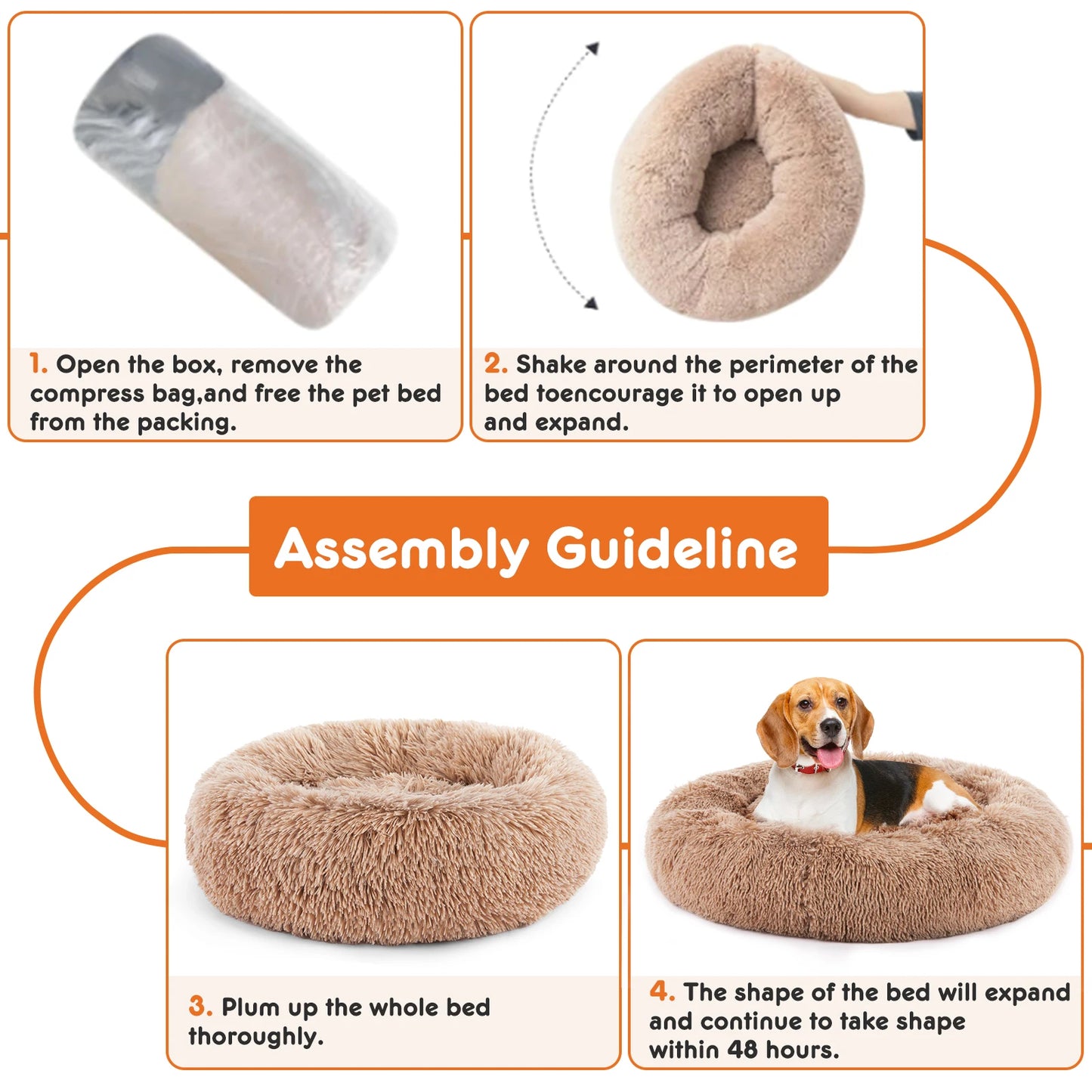Calming Plush Dog Bed - Ultra-Soft Anti-Slip Washable Pet Bed for Dogs