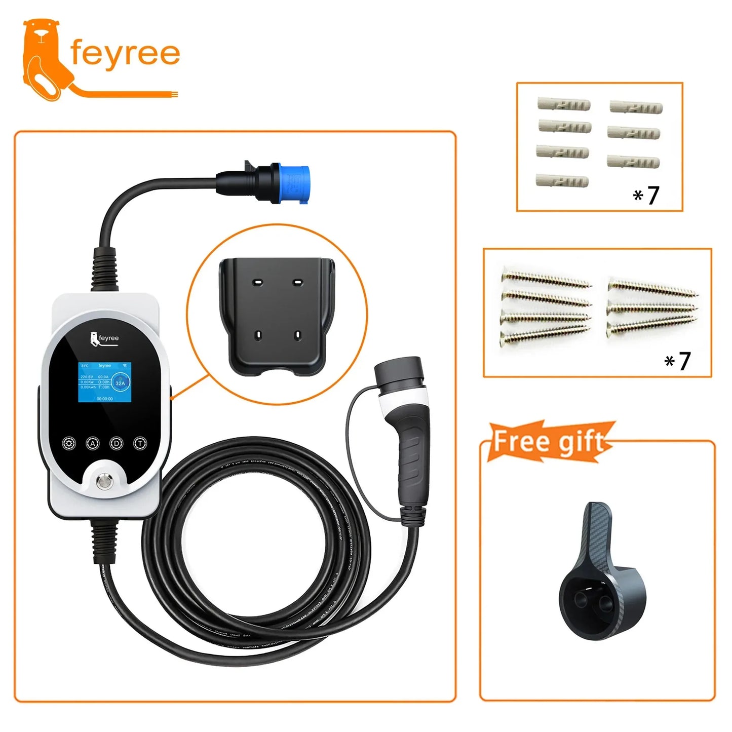 7KW Type 2 EV Wallbox Charger - Smart Wi-Fi App Control Fast Charging