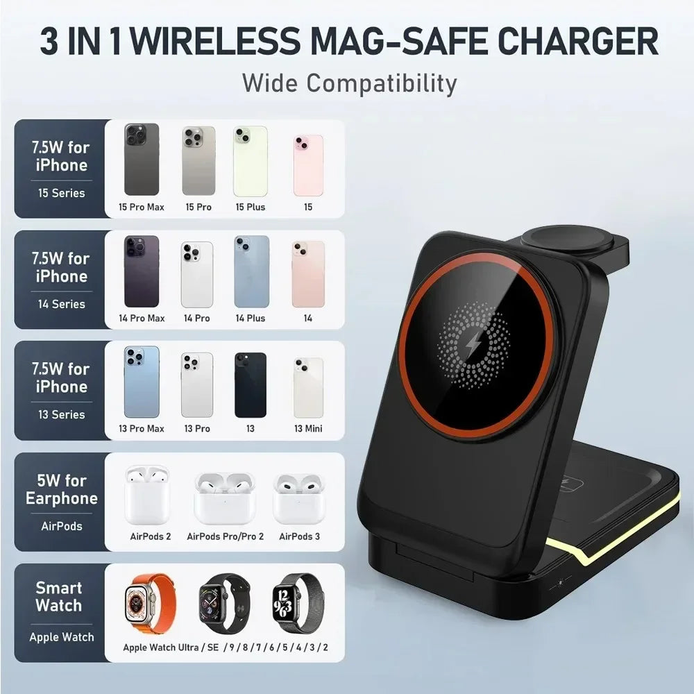 3-in-1 Foldable Magnetic Wireless Charger for iPhone, Apple Watch & AirPods - 7
