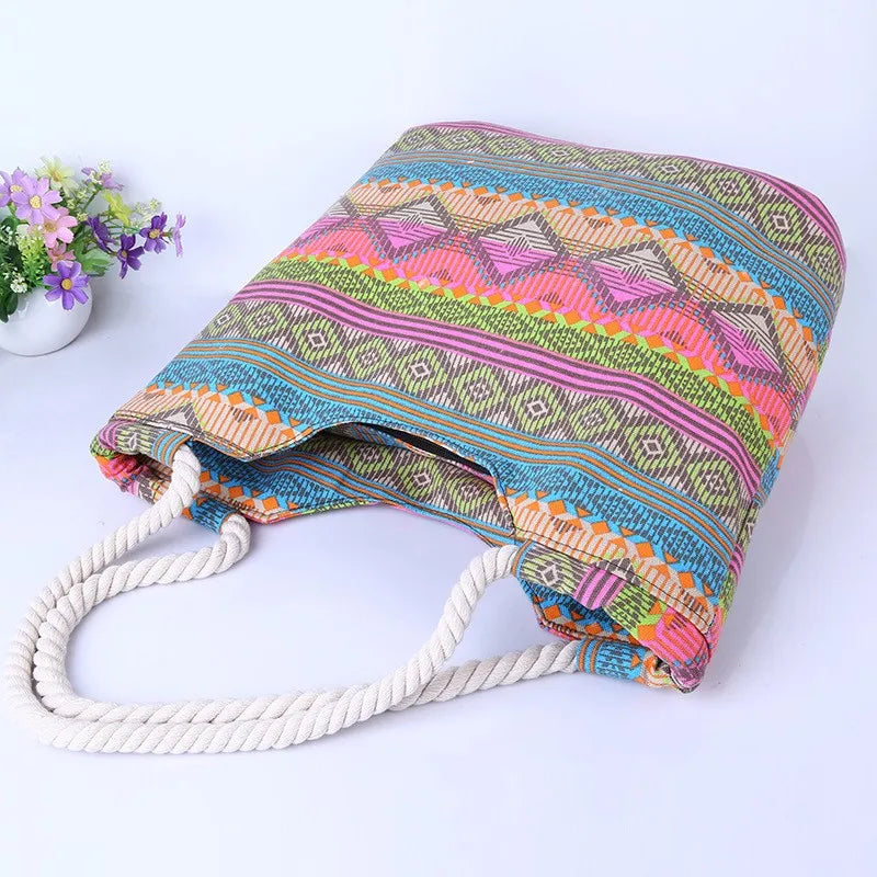 Luxury Striped Canvas Beach Tote