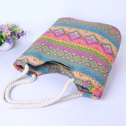 Luxury Striped Canvas Beach Tote