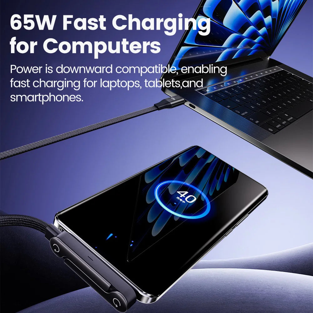 65W 2-in-1 Fast Charging Data Cable & Foldable Phone Desk Holder Stand