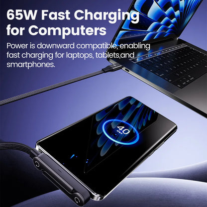 65W 2-in-1 Fast Charging Data Cable & Foldable Phone Desk Holder Stand