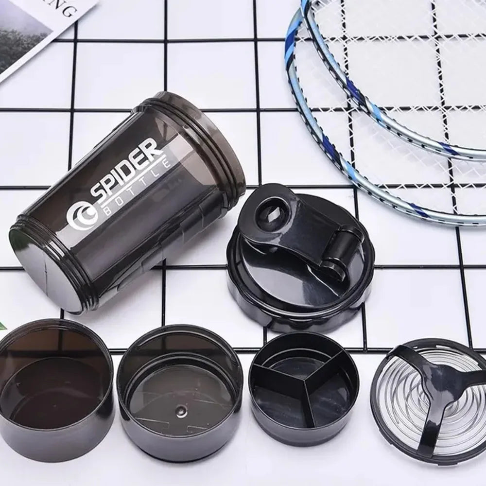 3-Layer Portable Protein Shaker Bottle - Leak-Proof Gym Mixing Cup - 8