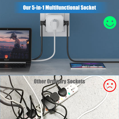 5-Way EU Socket Cube Adapter - 4000W Wall Outlet Extender with Surge Protection