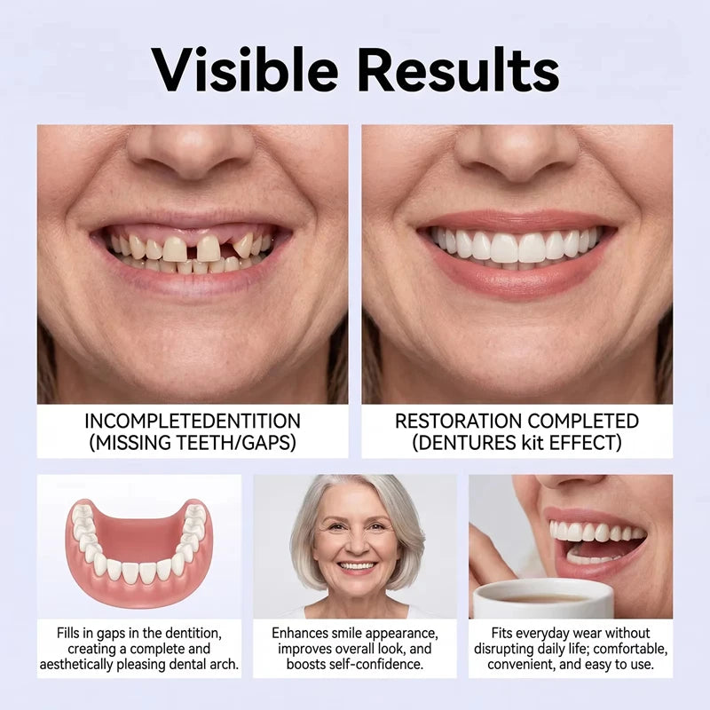 Comfort Silicone Dentures Set - Natural Fit Instant Smile Cosmetic Teeth