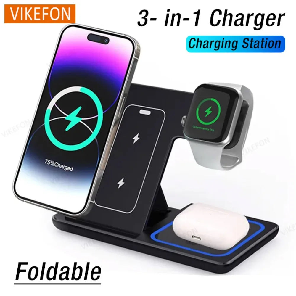 3-in-1 Foldable Wireless Charging Station for iPhone, Apple Watch & AirPods - 1