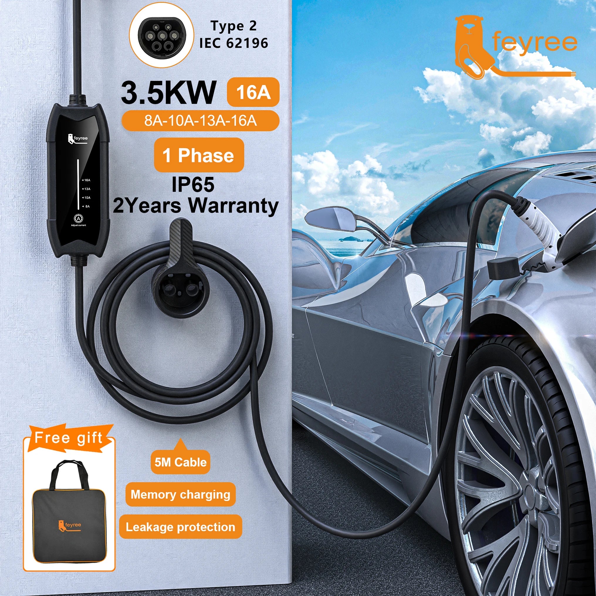 Portable 3.5KW EV Charger - Adjustable 16A Level 2 Charging Station - 1