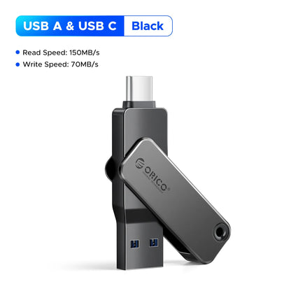 Dual USB-C & USB-A High-Speed Flash Drive - Durable Metal Storage for All Devices
