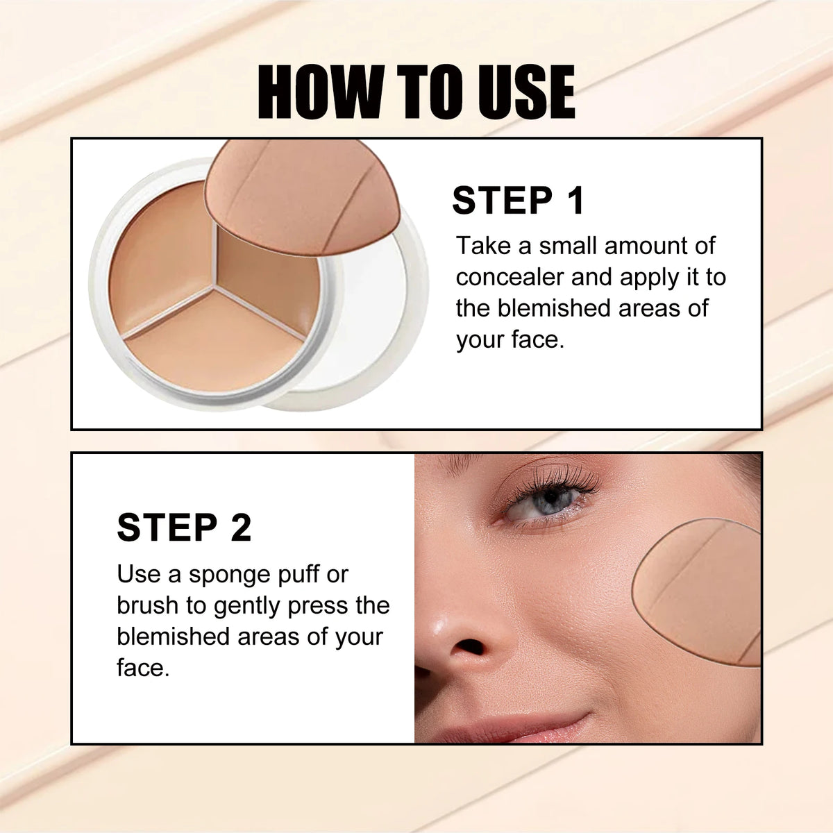 3-Color Cream Concealer Palette for Flawless Coverage & Contouring