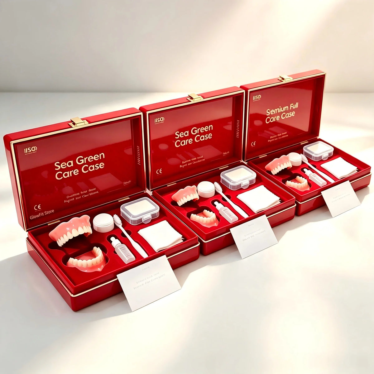 Full Mouth Denture Set with Storage Case & Care Tools - Comfortable Fit