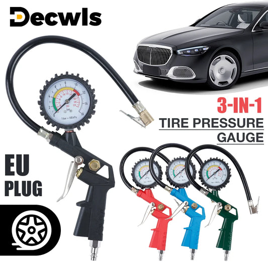 220 PSI Tire Inflator with Pressure Gauge & Air Hose for Cars & Motorcycles