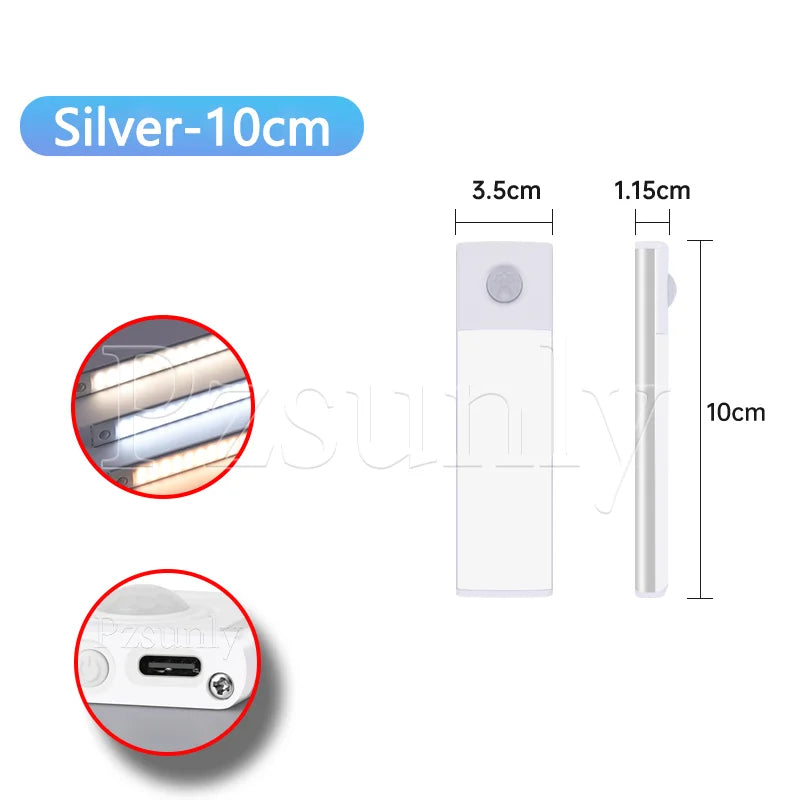 Ultra-Thin LED Under Cabinet Light - USB Rechargeable Motion Sensor Closet & Wardrobe Lighting - 25