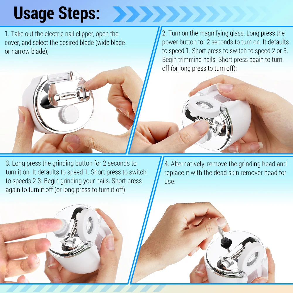 Automatic Electric Nail Clipper with LED Magnifier & Nail Polisher