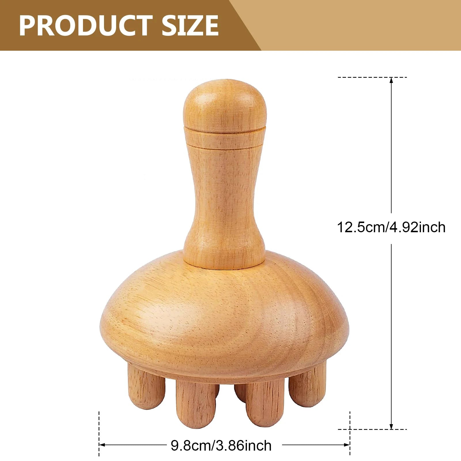 Wooden Mushroom Massager - Manual Wood Therapy Tool for Muscle & Body Relief - 6