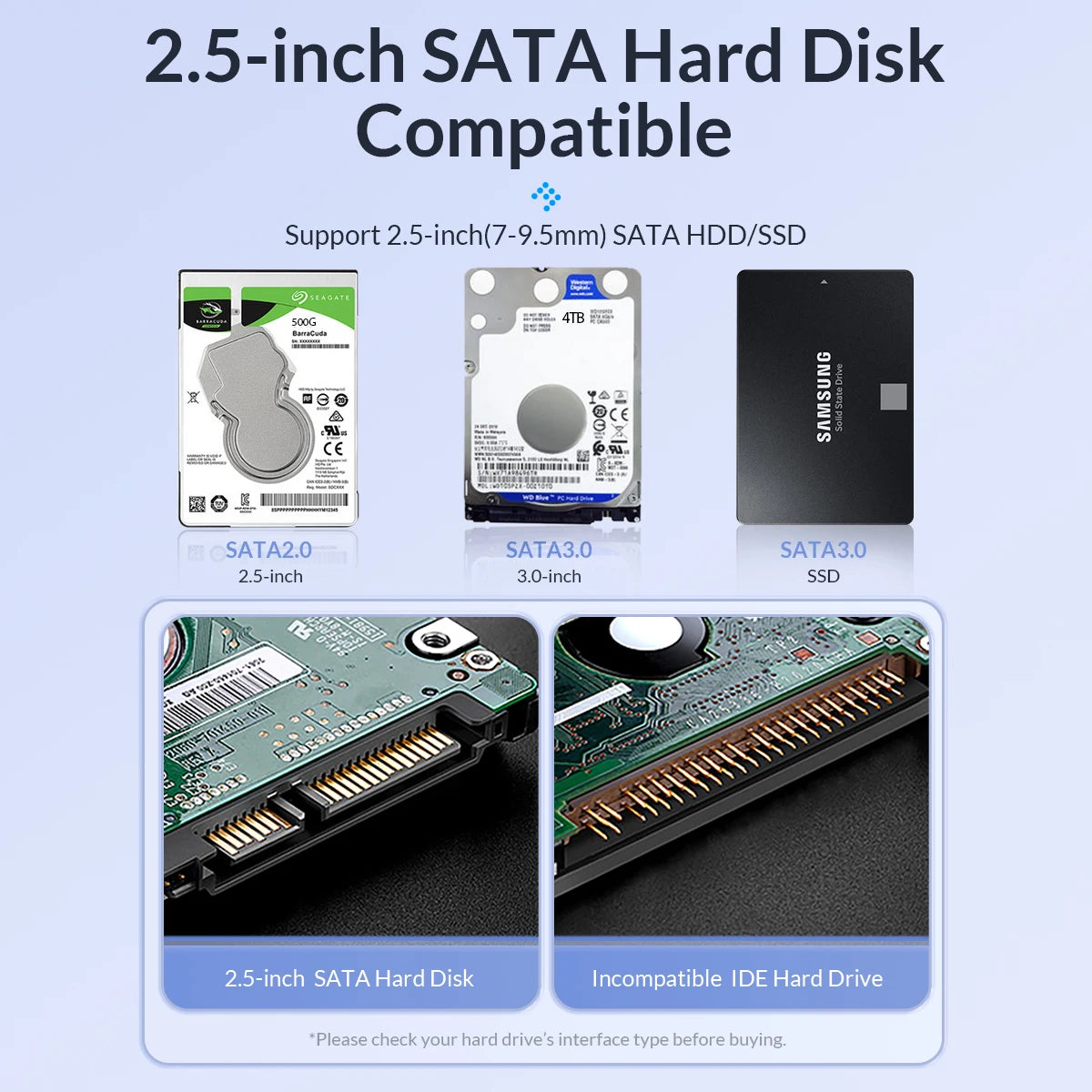 ORICO 2.5" USB 3.1 Type-C HDD/SSD Enclosure - 6Gbps Portable Hard Drive Case