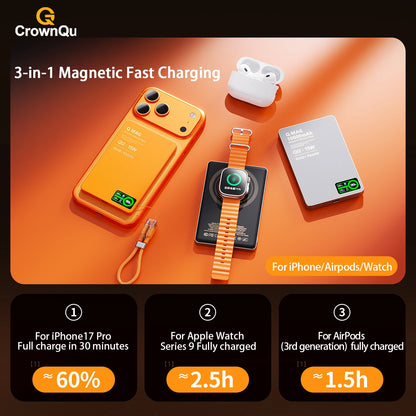 Magnetic Qi2.1 Wireless Power Bank 20W Fast Charger for iPhone & Watch