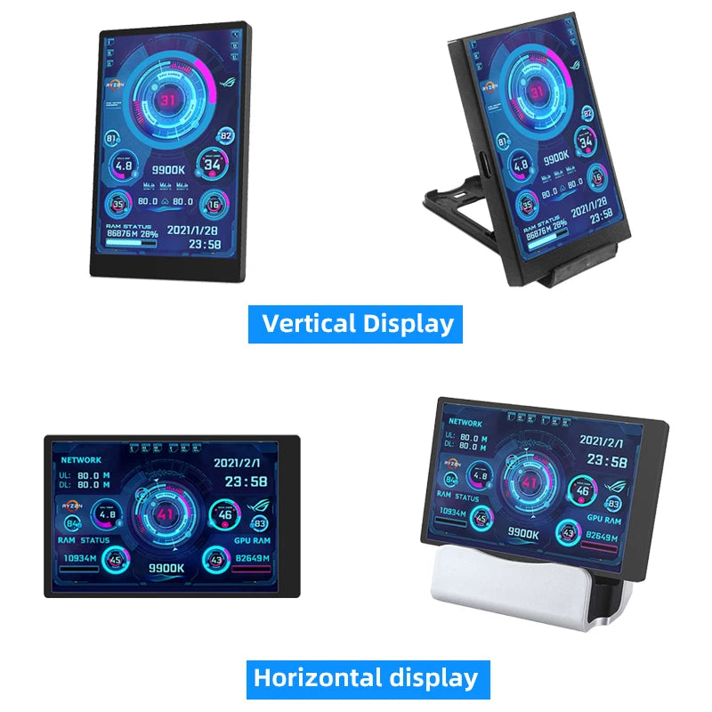 3.5" IPS PC Hardware Monitor - Real-Time CPU GPU RAM Temperature Display - 4