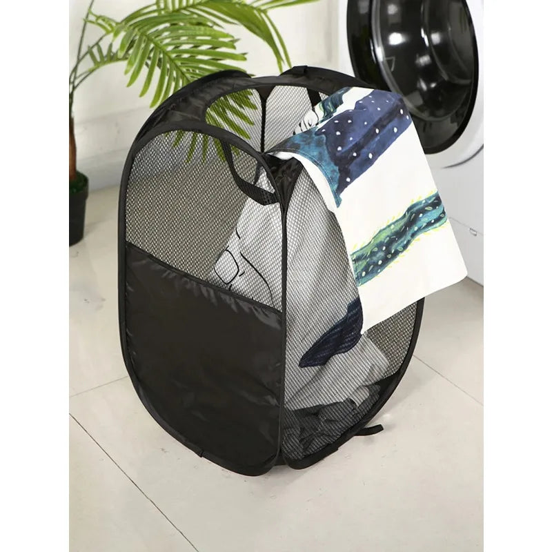 Foldable Mesh Laundry Basket - Large Pop-Up Hamper & Portable Bathroom Storage Organizer - 3