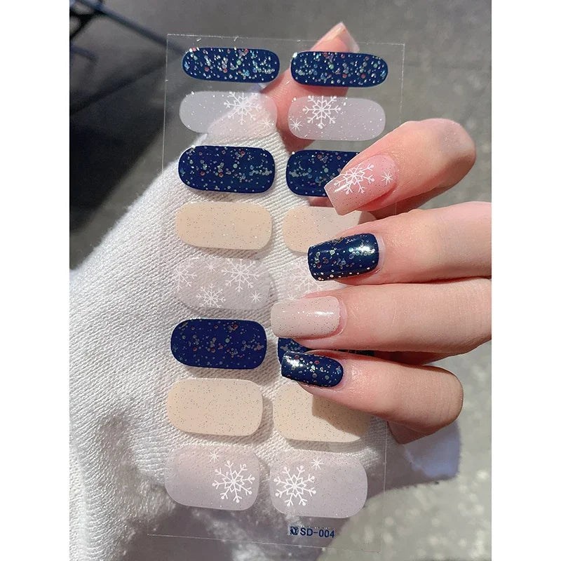 Christmas Snowflake Semi-Cured Gel Nail Wraps - Long-Lasting Holiday Nail Art Decals - 16