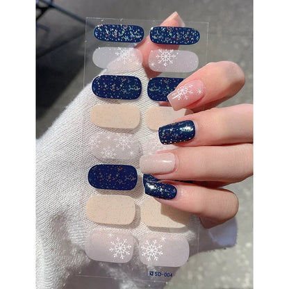 Christmas Snowflake Semi-Cured Gel Nail Wraps - Long-Lasting Holiday Nail Art Decals