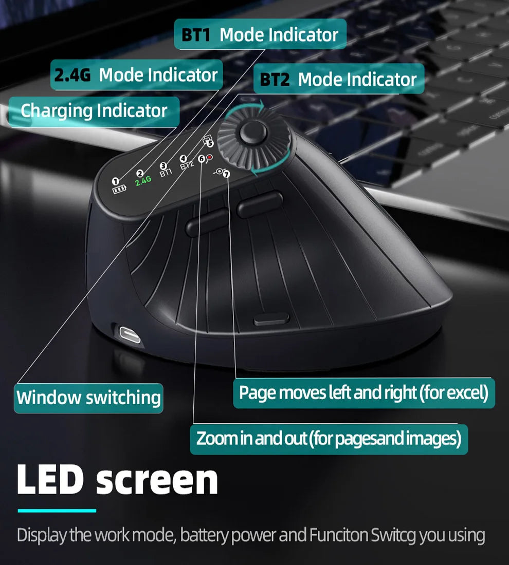 Ergonomic Wireless Vertical Mouse with Knob & Multi-Device Bluetooth - 14