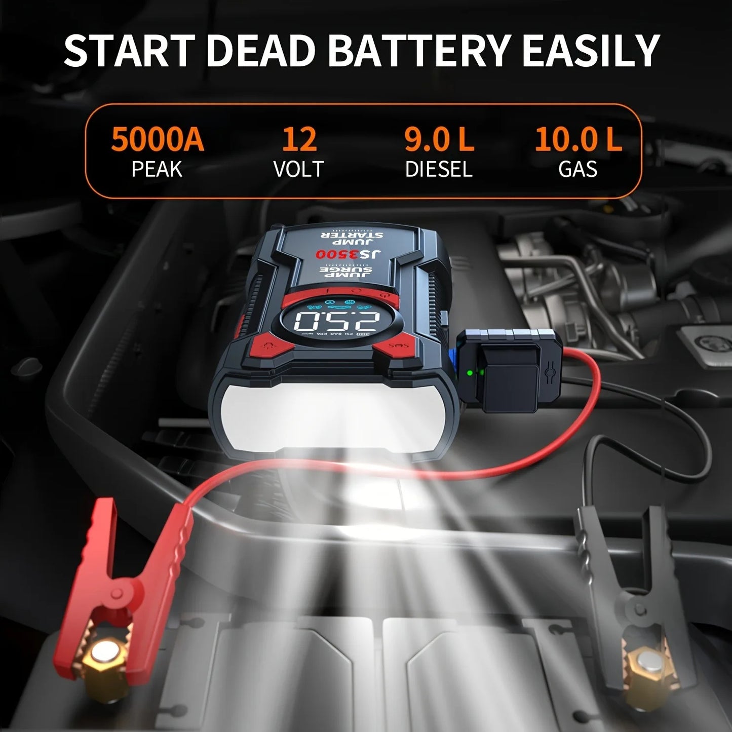 4-in-1 Portable Car Jump Starter with Tire Inflator & Power Bank