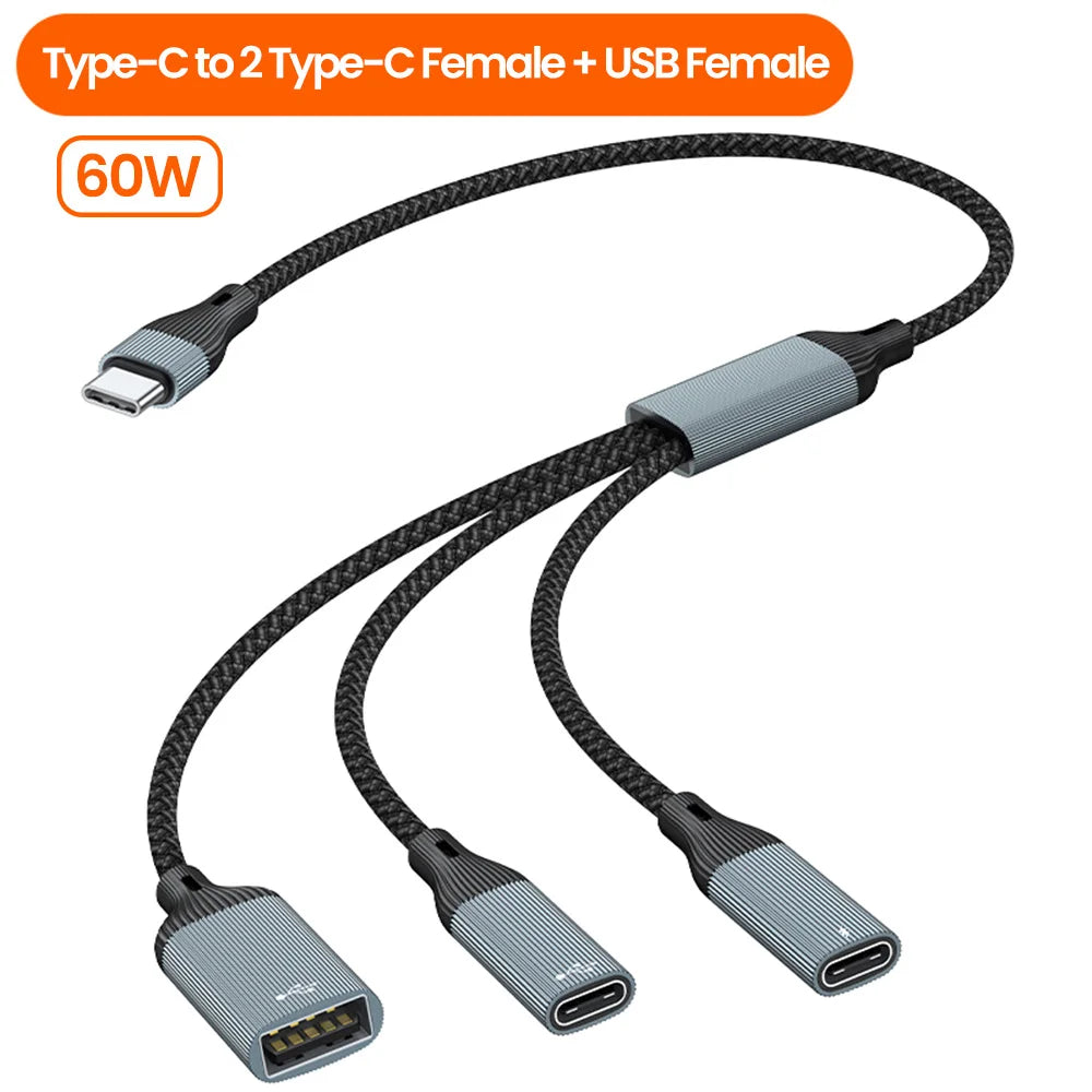 USB C Hub Splitter Adapter - 60W PD Fast Charging & Data Transfer Cable - 23
