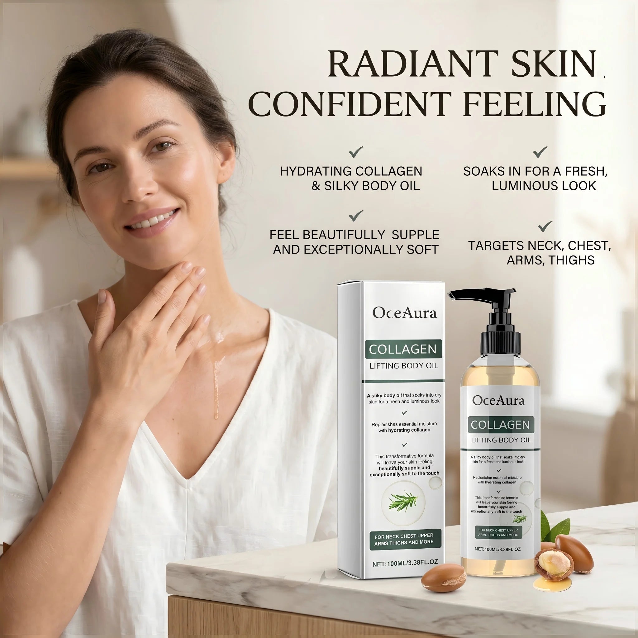 Collagen Body Firming Oil - Hydrating & Tightening Skin Care Treatment - 10