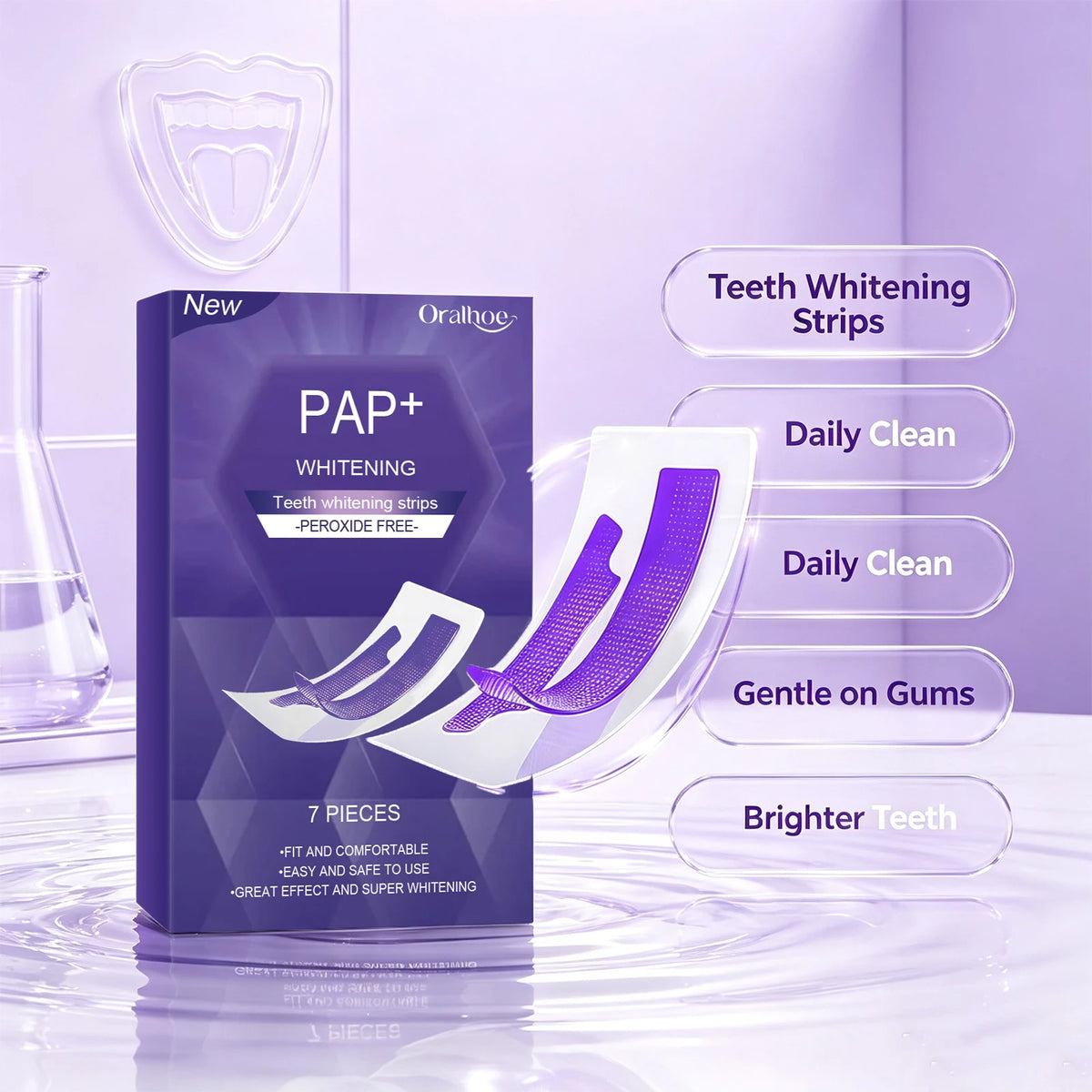 Professional Teeth Whitening Strips - Peroxide-Free Gentle Stain Removal