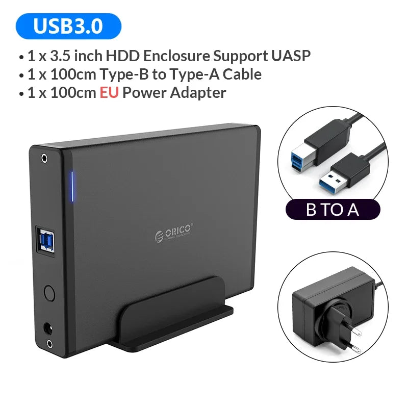 ORICO Aluminum 3.5" Hard Drive Enclosure - USB 3.1 Type-C HDD/SSD Case