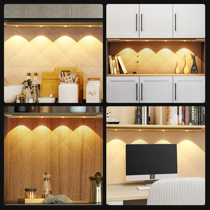 Ultra-Thin Motion Sensor Cabinet Light - Rechargeable Dimmable LED Under Counter Lighting