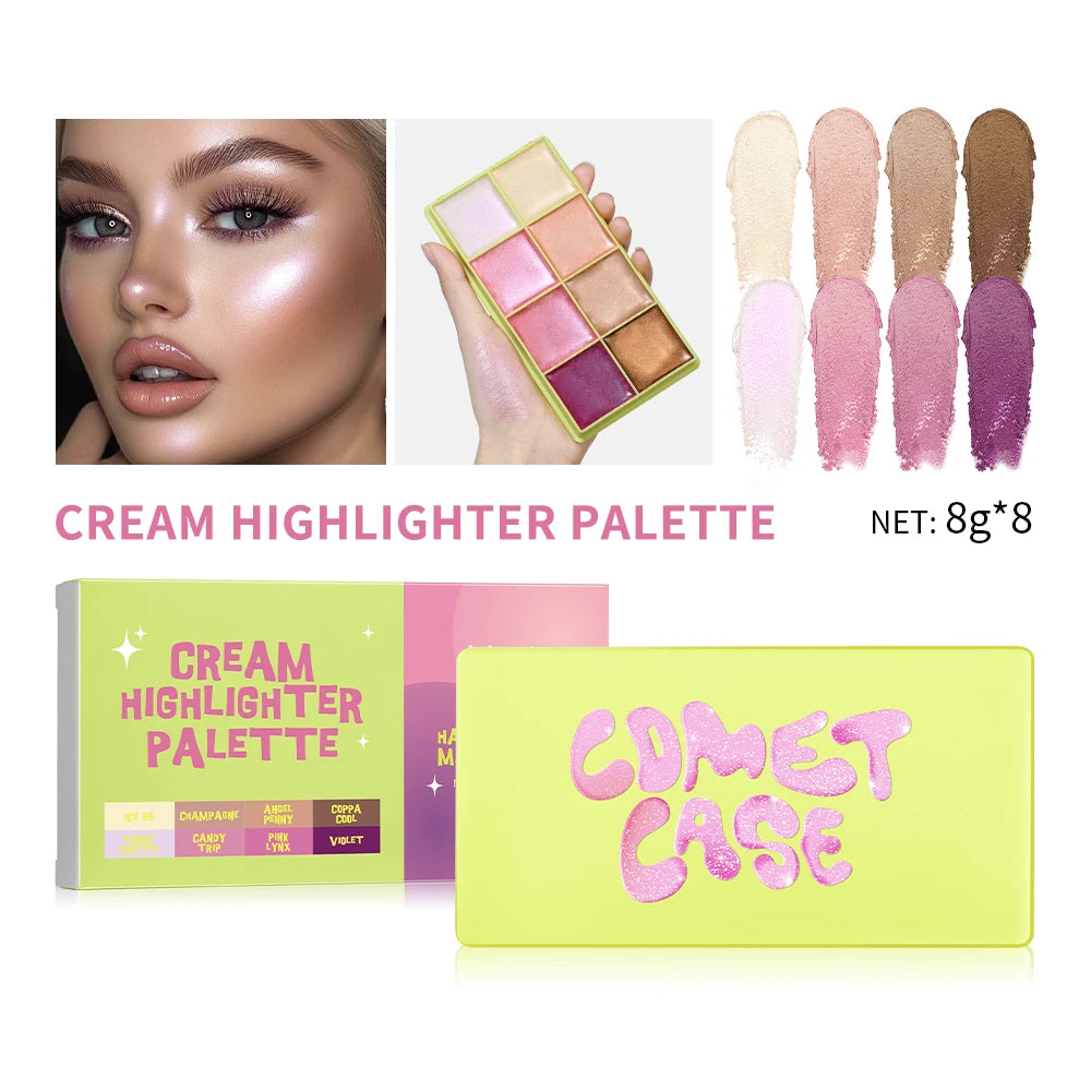8-Color Cream Blush & Highlighter Palette | Long-Lasting Glow - 25