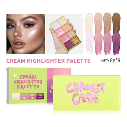 8-Color Cream Blush & Highlighter Palette | Long-Lasting Glow