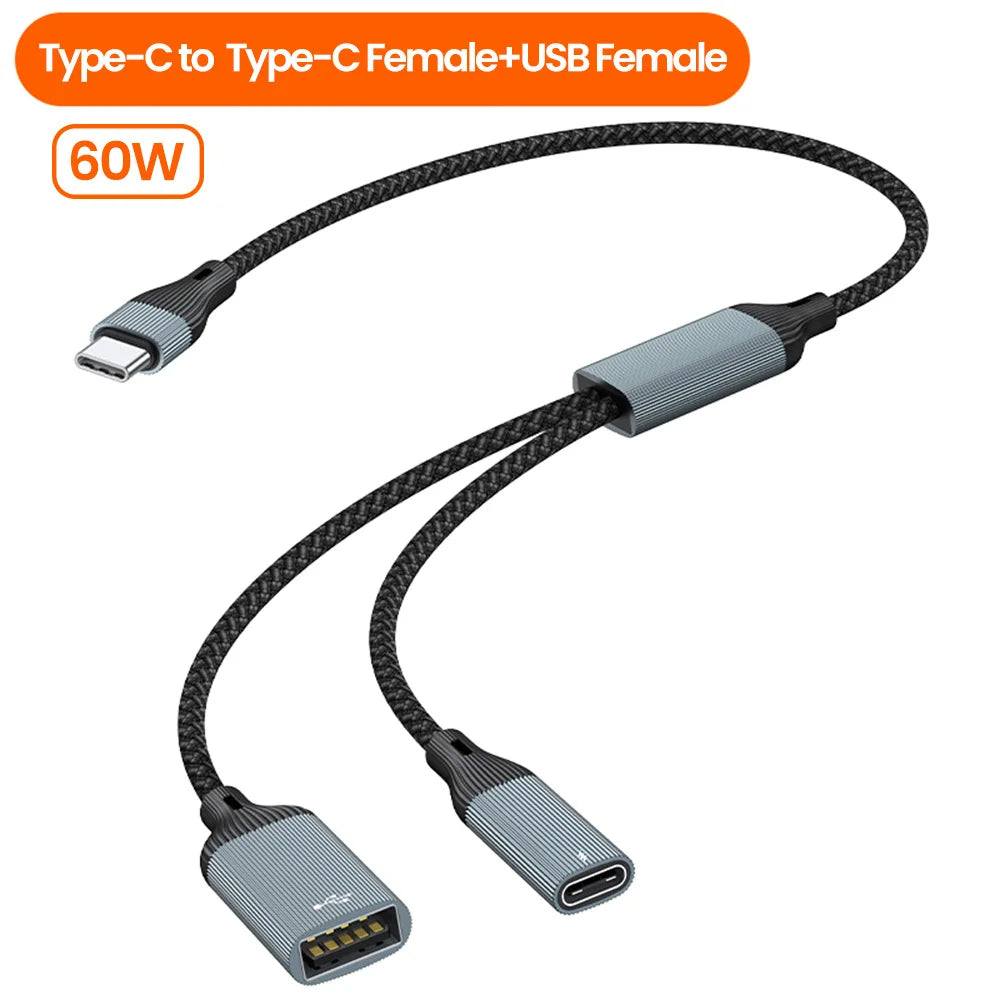 USB C Hub Splitter Adapter - 60W PD Fast Charging & Data Transfer Cable - 25