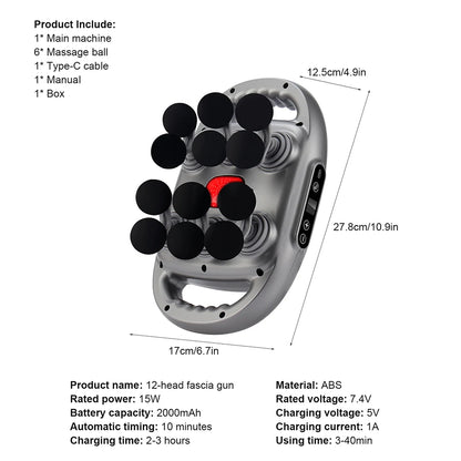 12-Head Deep Tissue Massage Gun for Full Body Relief