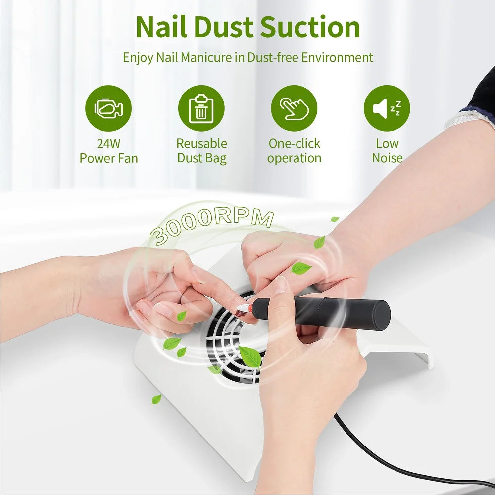 Portable USB Nail Dust Collector 24W Manicure Vacuum Extractor