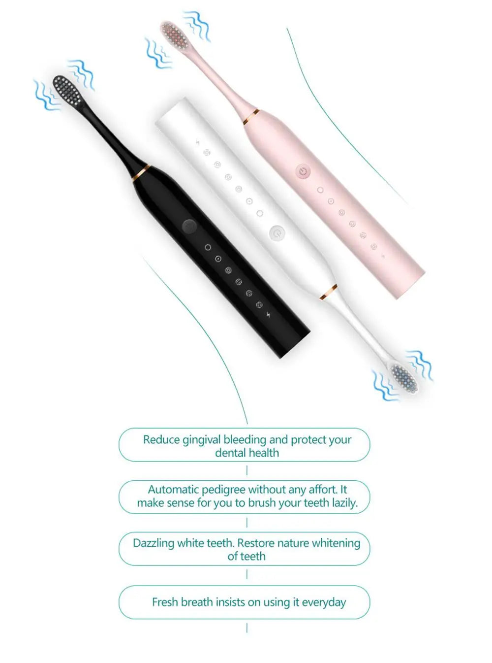 Rechargeable Electric Toothbrush for Adults IPX7 Waterproof 6 Modes