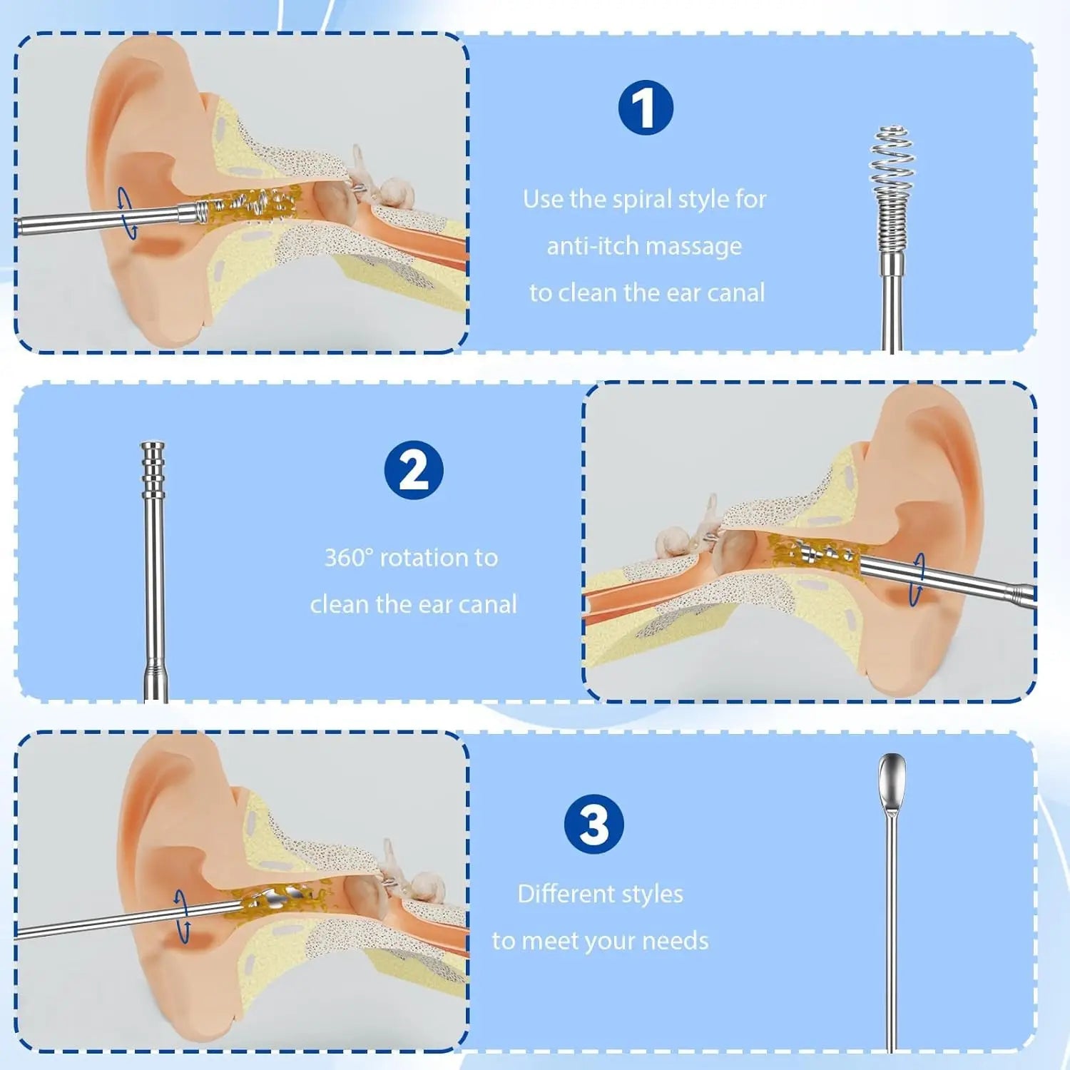 Professional Stainless Steel Ear Wax Removal Kit & Cleaning Tool Set - 3