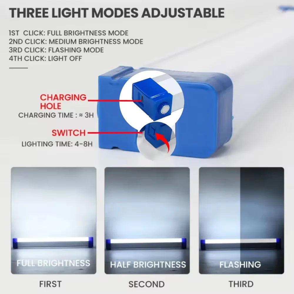 Rechargeable LED Tube Light - Magnetic Portable Bar Lamp for Camping & Emergency - 4