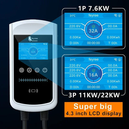 Smart EV Charging Station: Type 2 Wallbox with WiFi, App & LED Display