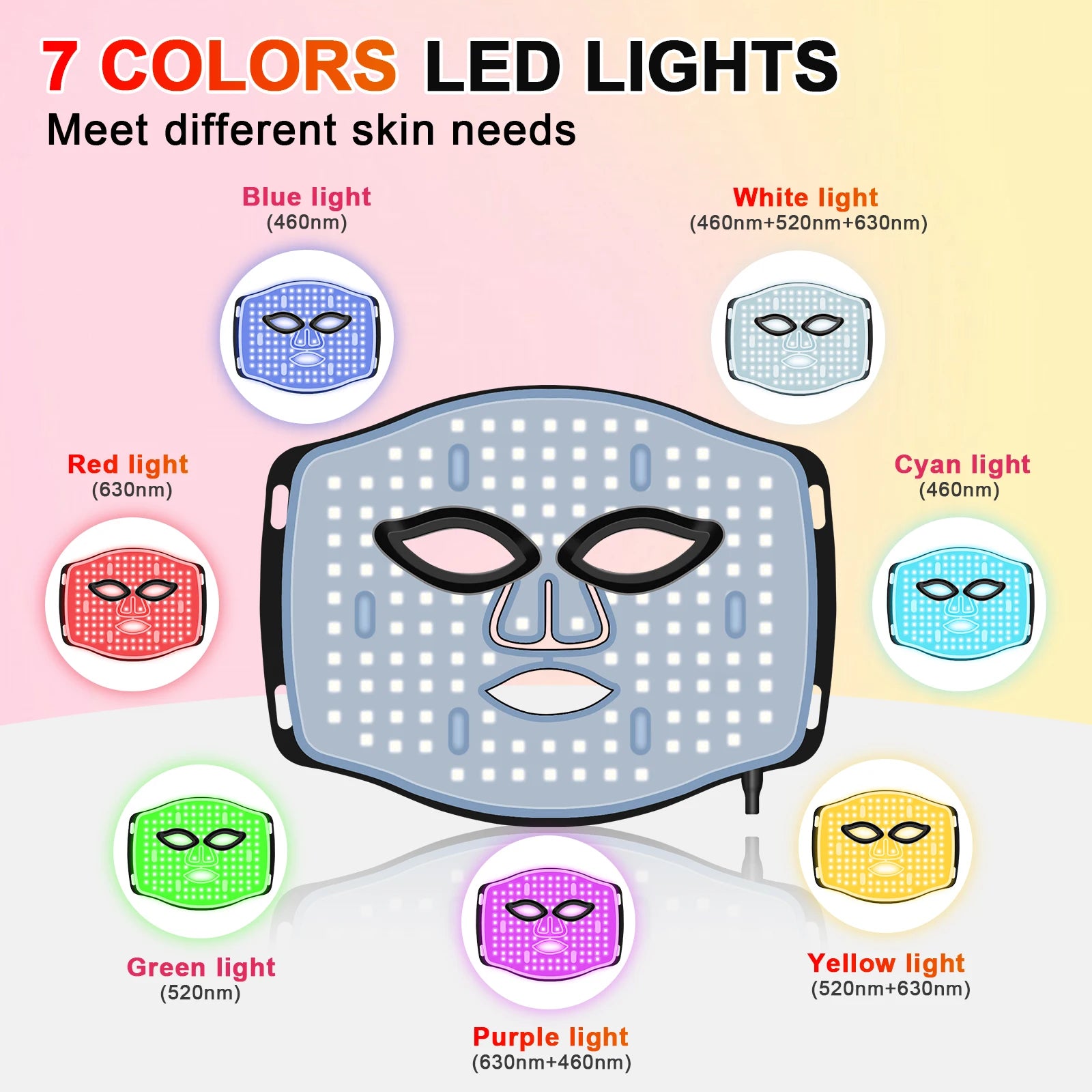 7-Color LED Facial Mask - Cordless Silicone Anti-Aging Skin Rejuvenation Therapy - 9